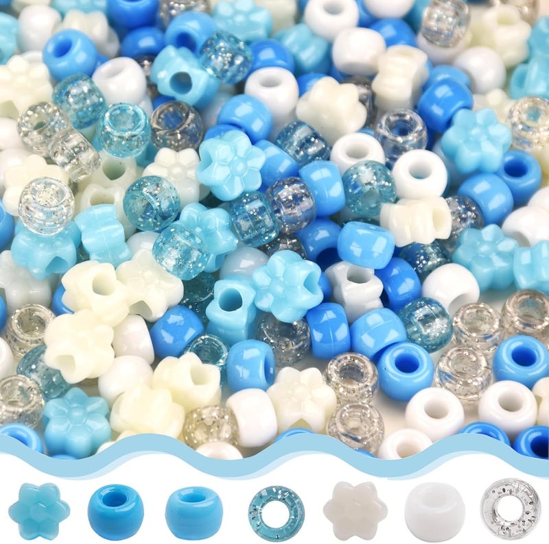 FINEWEN Winter Pony Beads(1200Pcs),Blue and White Pony Beads for Hair Braids, Bracelets Making, Friendship Necklace Earrings Crafts DIY - Image 1